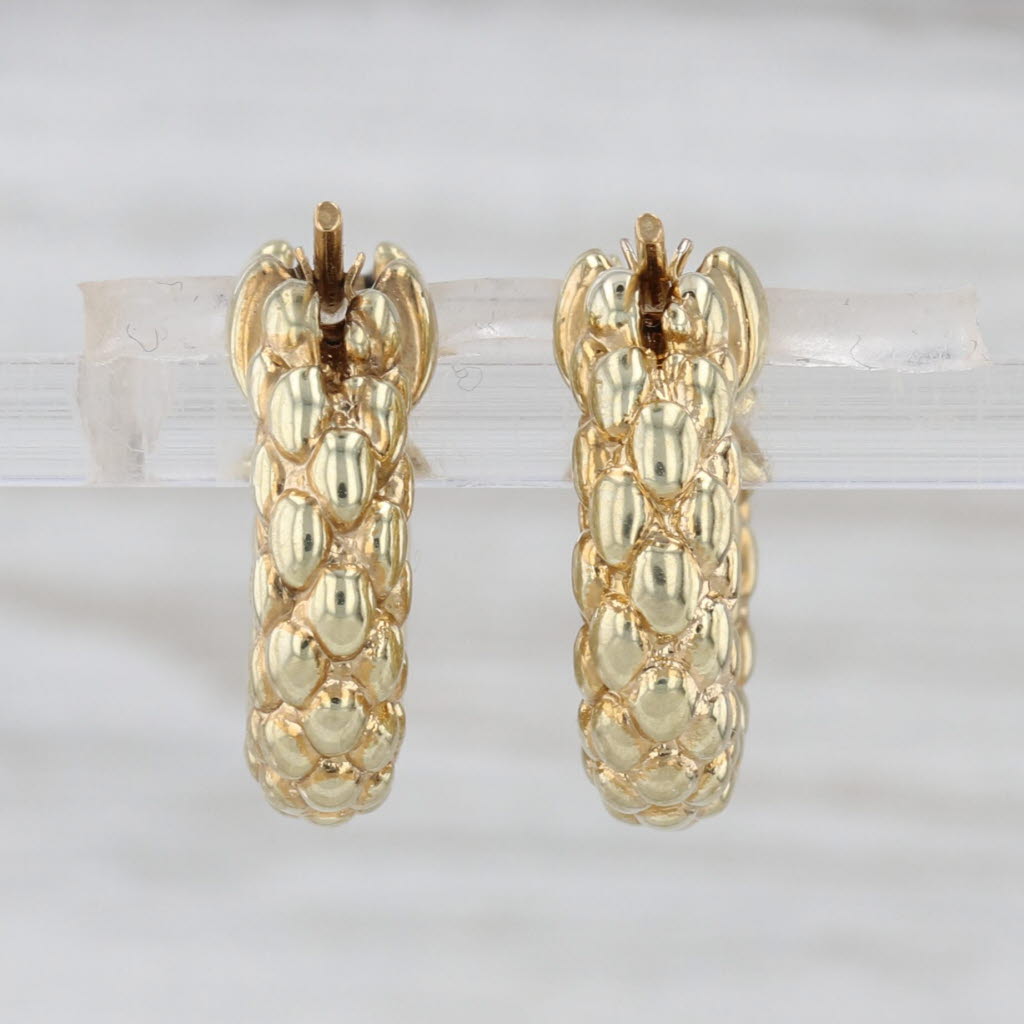 Fope Textured Hoop Earrings 18k Yellow Gold Snap Top Hoops Small Oval Hoops