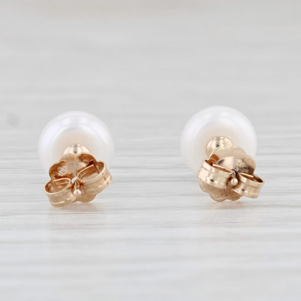 Light Gray Cultured Pearl Stud Earrings 10k Yellow Gold Round Button Solitaires