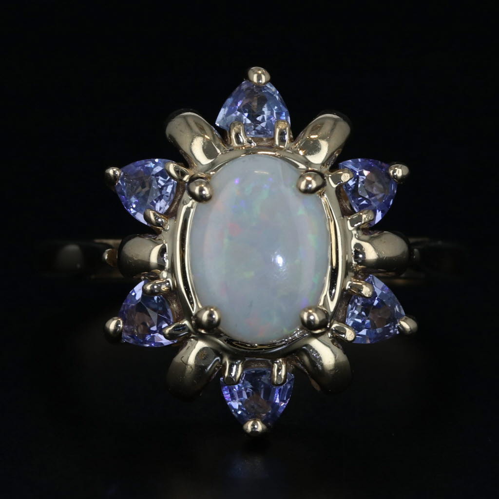 Dark Gray Opal 0.54ctw Tanzanite Halo Ring 14k Yellow Gold size 6.75 Cocktail