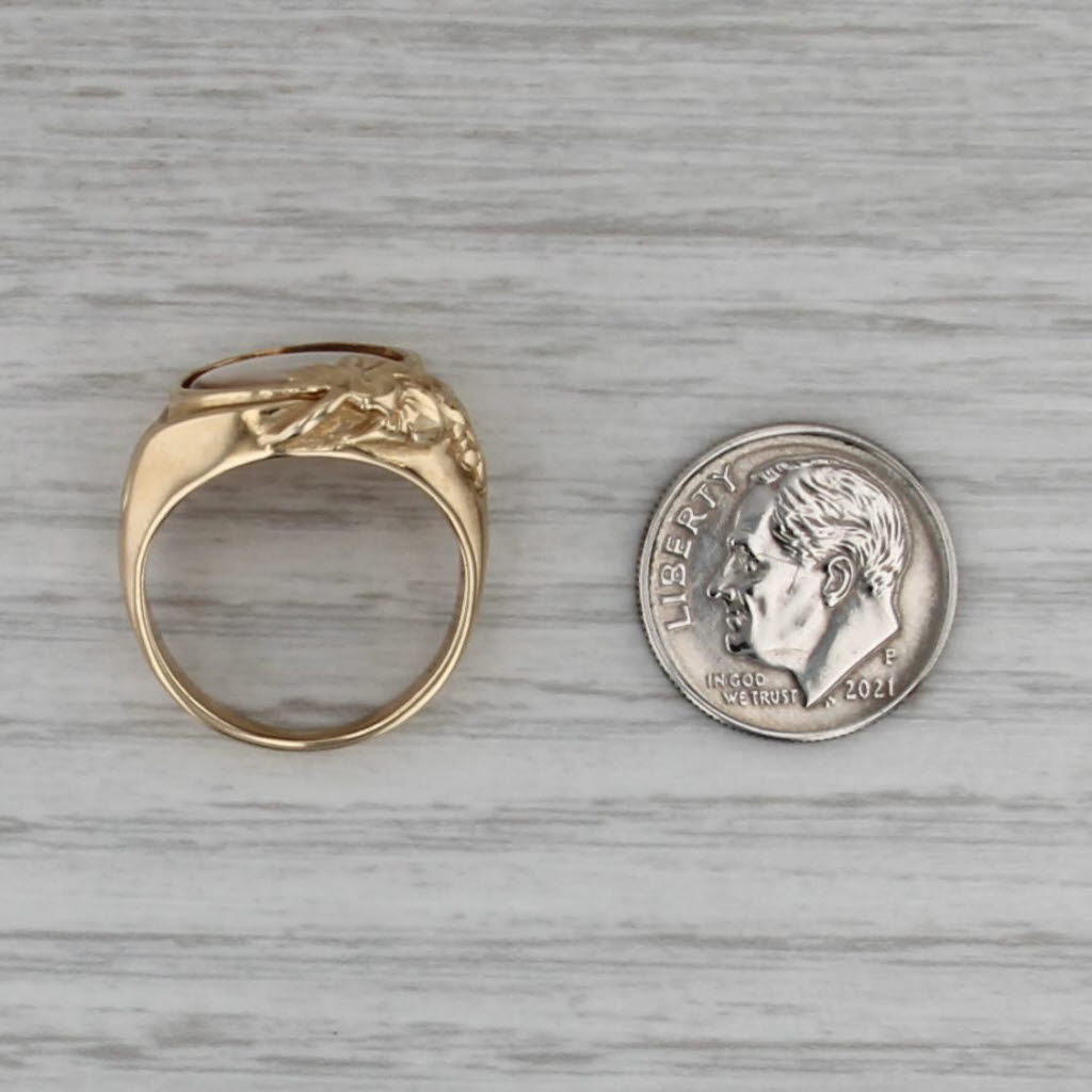 Floating Gold Nuggets Leaf Signet Ring 14k Yellow Gold Size 7 Floral