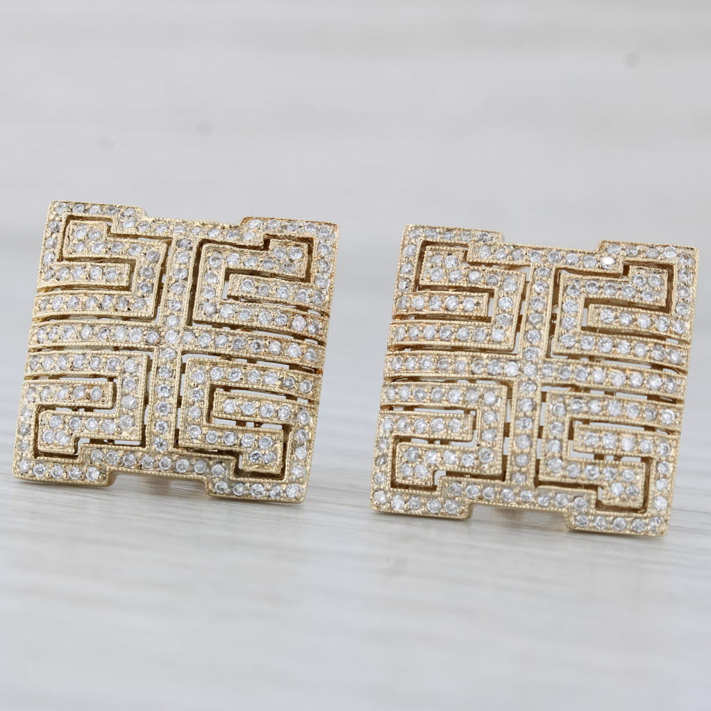 Gray 1.10ctw Diamond Maze Openwork Drop Earrings 14k Yellow Gold Omega Backs