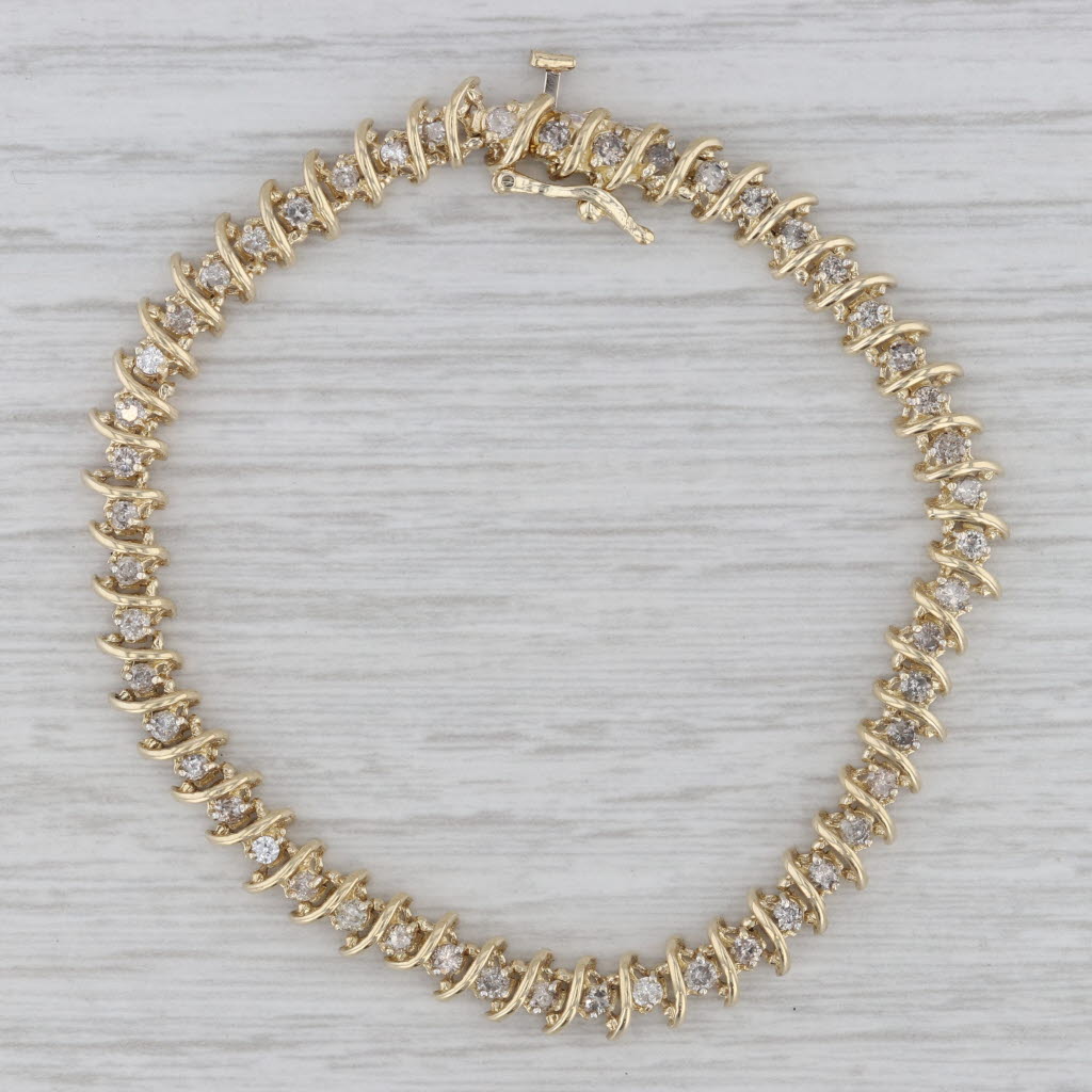 Gray 1.50ctw Diamond Tennis Bracelet 14k Yellow Gold 7" 5.5mm