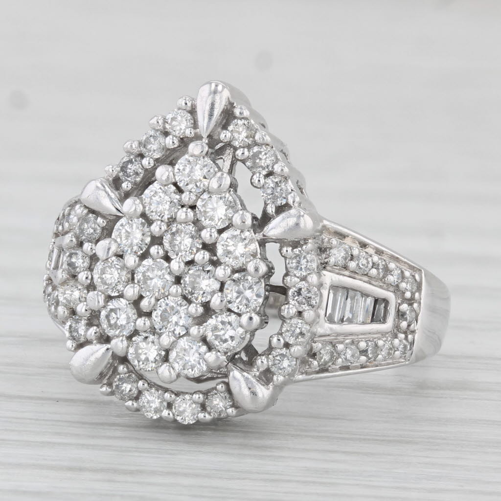 Light Gray 0.86ctw Diamond Cluster Teardrop Halo Ring 10k White Gold Size 6 Engagement