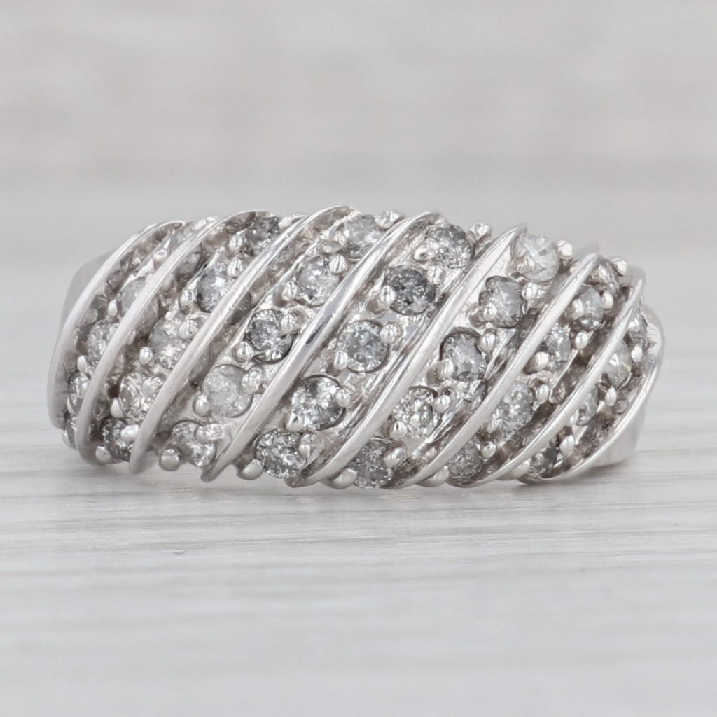 Gray 0.75ctw Diamond Scalloped Ring 10k White Gold Size 8