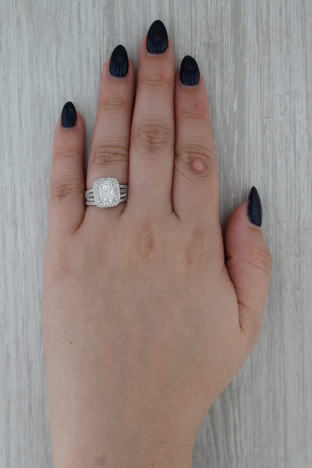 2.76ctw Cushion Diamond Halo Engagement Wedding Band Set Platinum Size 7.25 GIA