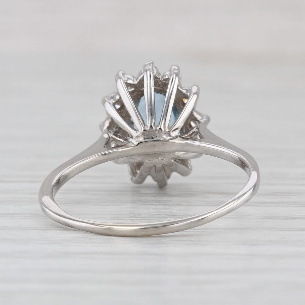 1.34ctw Aquamarine Diamond Halo Ring 14k White Gold Size 8.5 Engagement