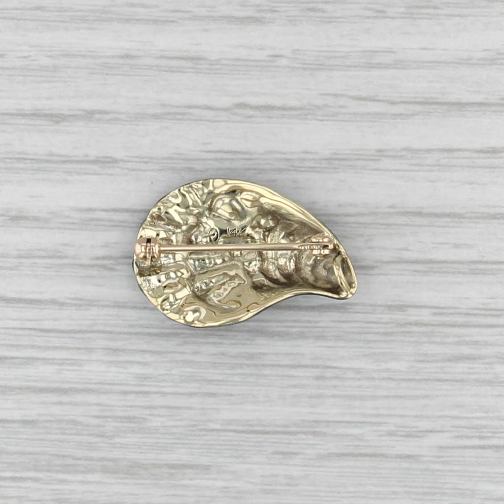 Vintage Albert & Sons Clam Shell Brooch 14k Gold Cultured Pearl Enamel Pin