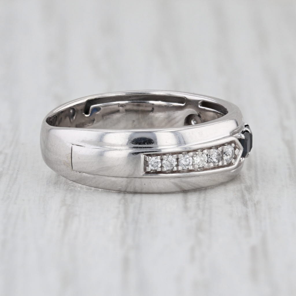 0.50ctw Blue Sapphire Diamond Ring 10k White Gold Size 8 Wedding Band Stackable