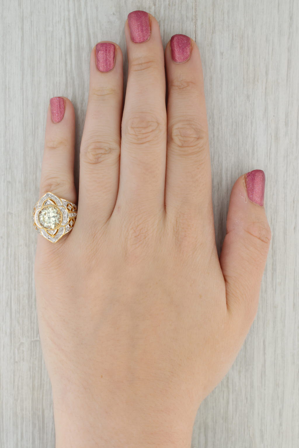 Tan Lab Created Yellow Sapphire Diamond Cocktail Ring 18k Yellow Gold Size 6.75