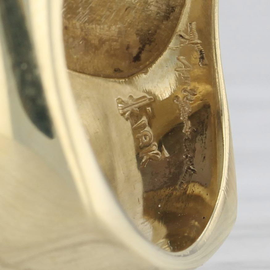 Tan Mother of Pearl Zircon Statement Ring 18k Yellow Gold Size 7.75 Cocktail