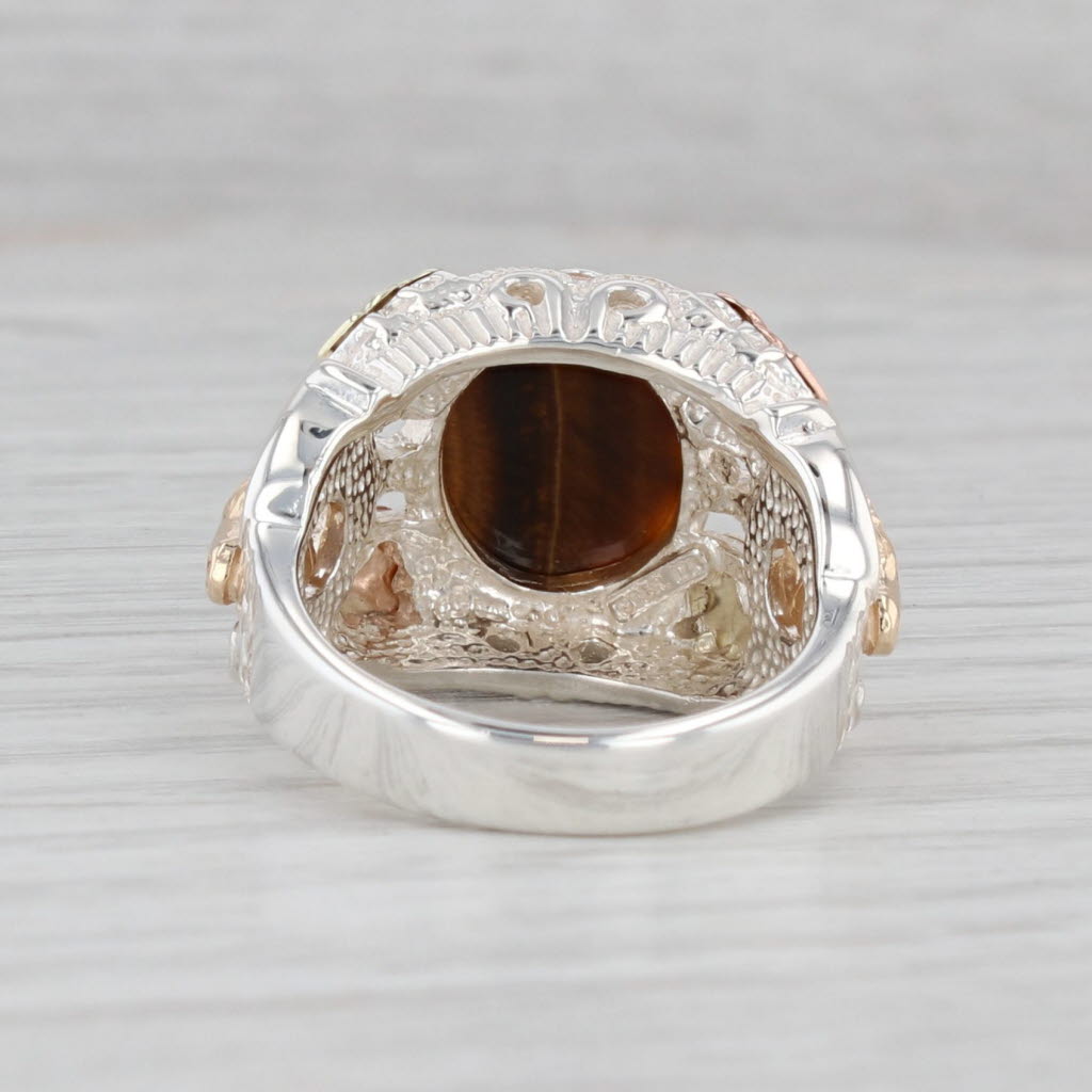 Gray Coleman Co Black Hills Gold Tigers Eye Ram Ring Sterling Silver 12k Gold Size 8