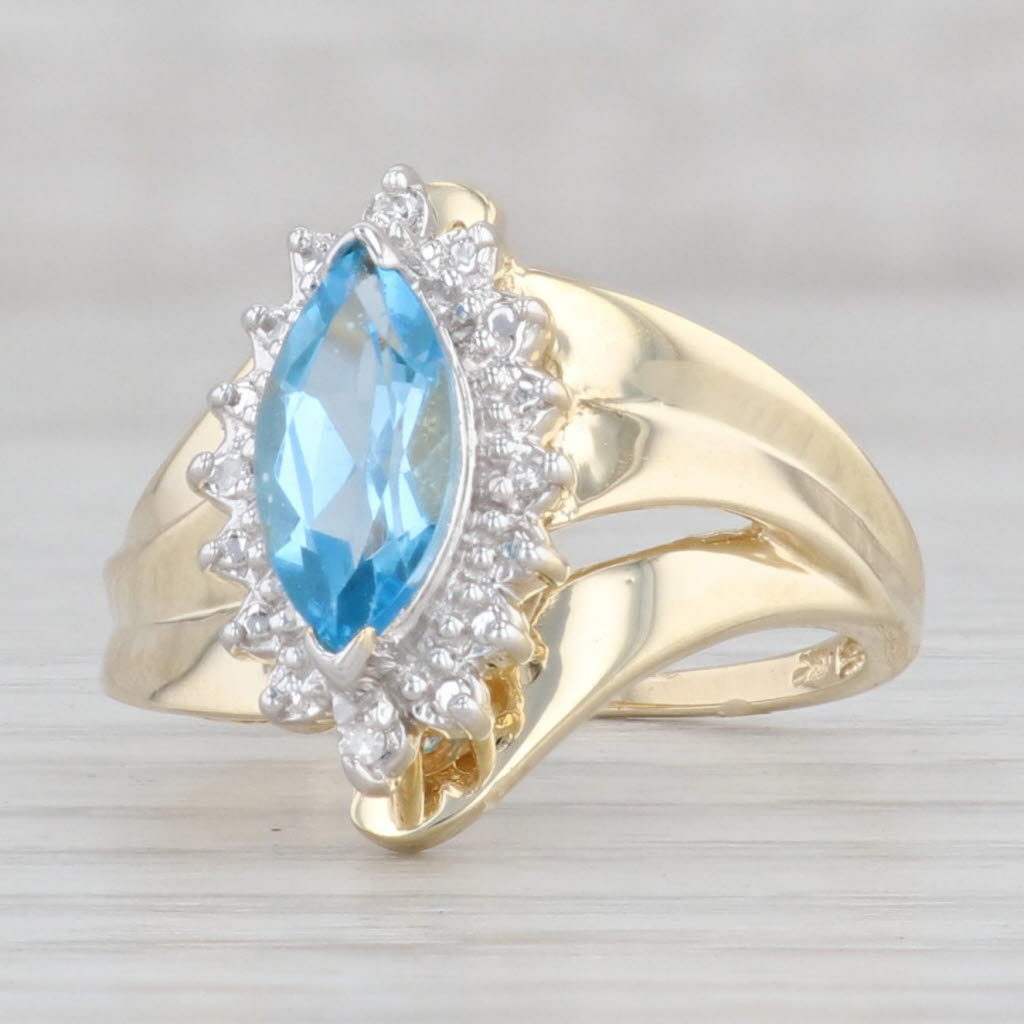 Light Gray 1.24ct Marquise Blue Topaz Diamond Ring 10k Yellow Gold Size 7