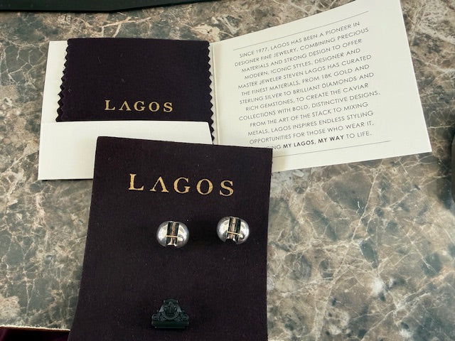 Lagos Caviar Bubbly Hoop Huggie Earrings Sterling Silver 14k Gold Card & Pouch
