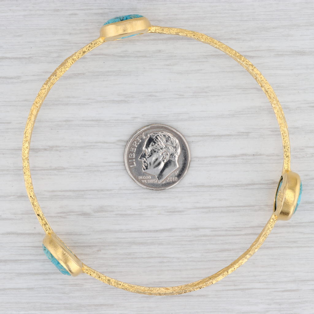 New Nina Nguyen Floral Turquoise 8" Bangle Bracelet Sterling 22k Gold Vermeil