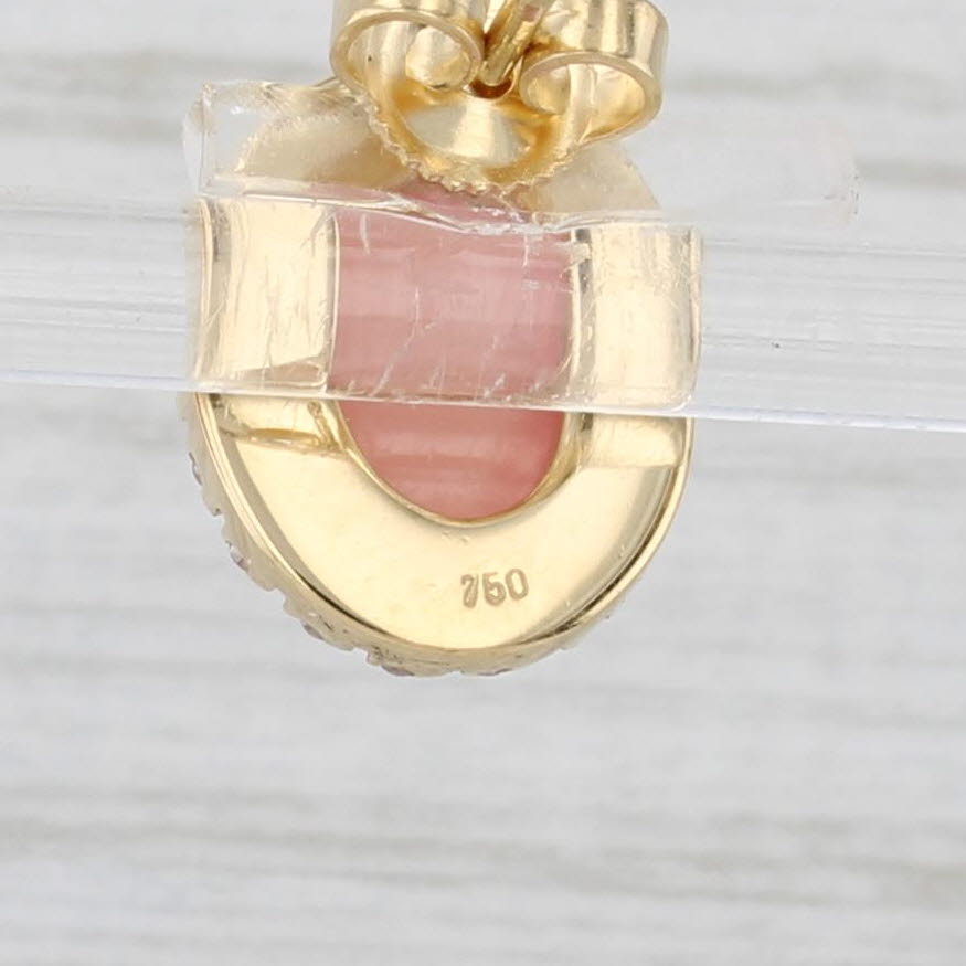 Morganite Cabochon Diamond Halo Stud Earrings 18k Yellow Gold Studs
