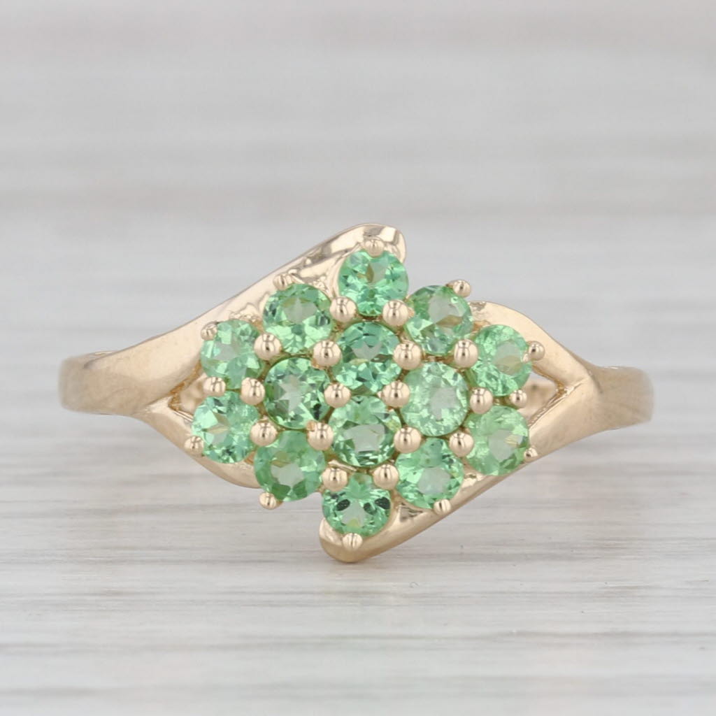 1.10ctw Mint Green Garnet Cluster Ring 14k Yellow Gold Size 8.25