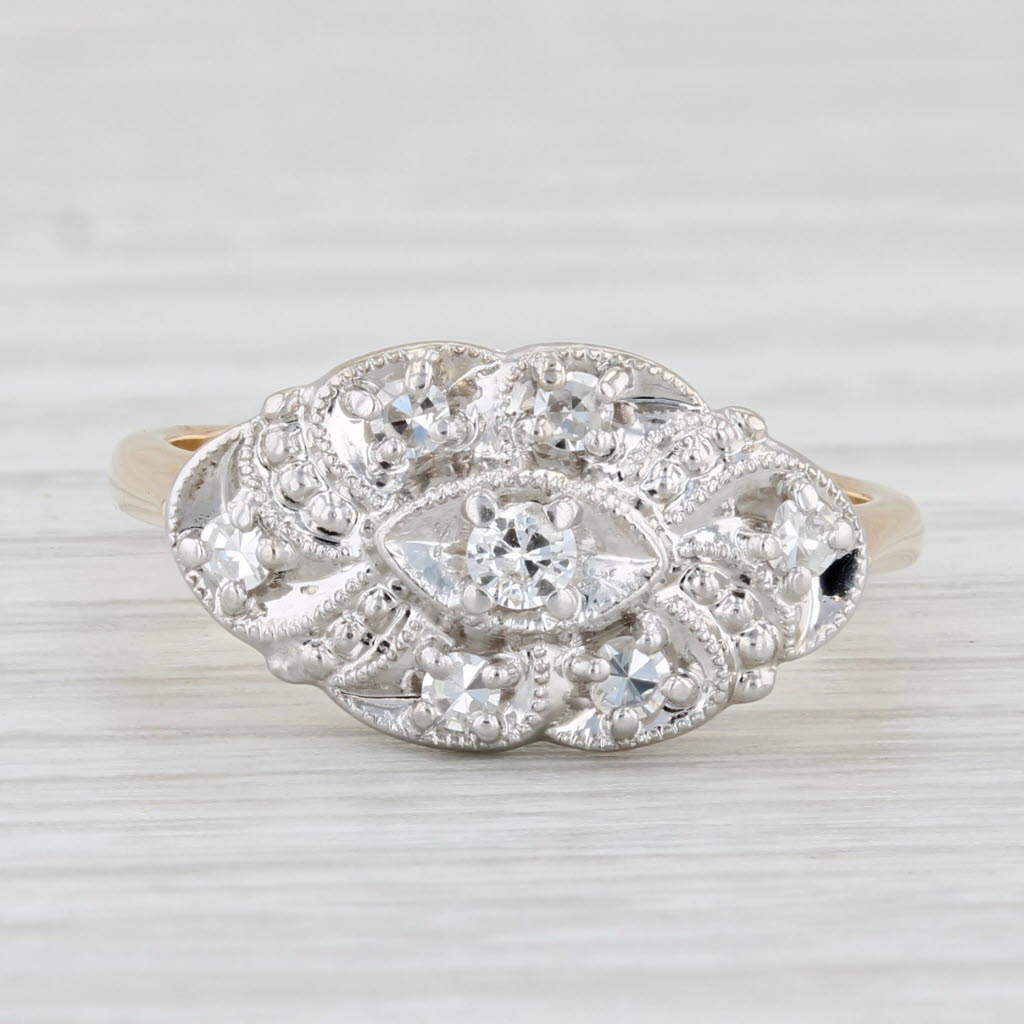 Light Gray Vintage 0.21ctw Diamond Princess Ring 14k White Yellow Gold Size 7.25