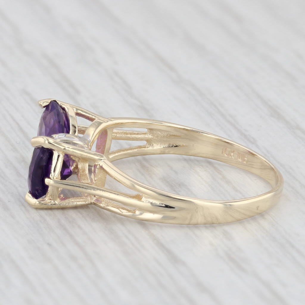 Light Gray 1.30 ctw Amethyst Diamond Bow 10K Yellow Gold Size 7 Ring