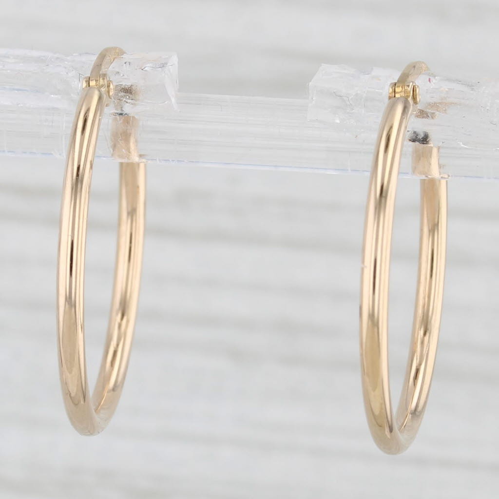 Light Gray Round Hoop Earrings 14k Yellow Gold Snap Top Posts 20.8mm Hoops
