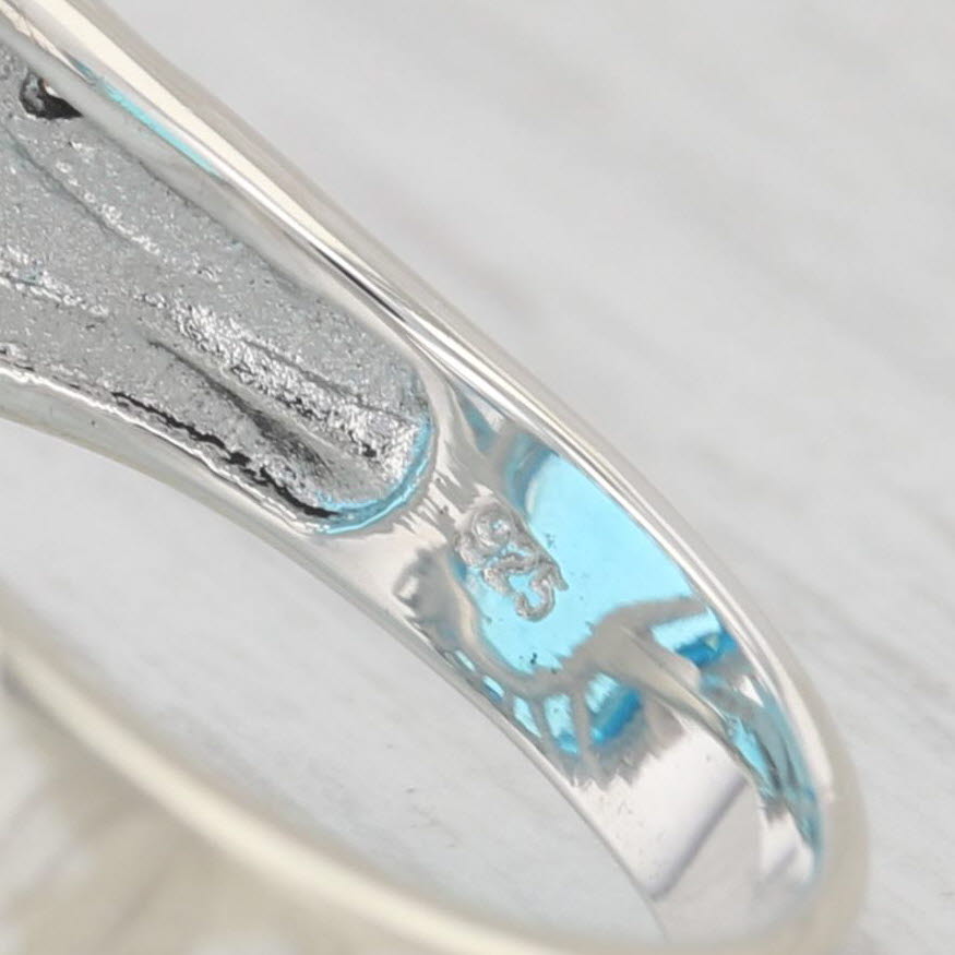 Light Gray Sterling Silver Cocktail Portuguese Blue Glass Halo Statement Size 9.25 Ring