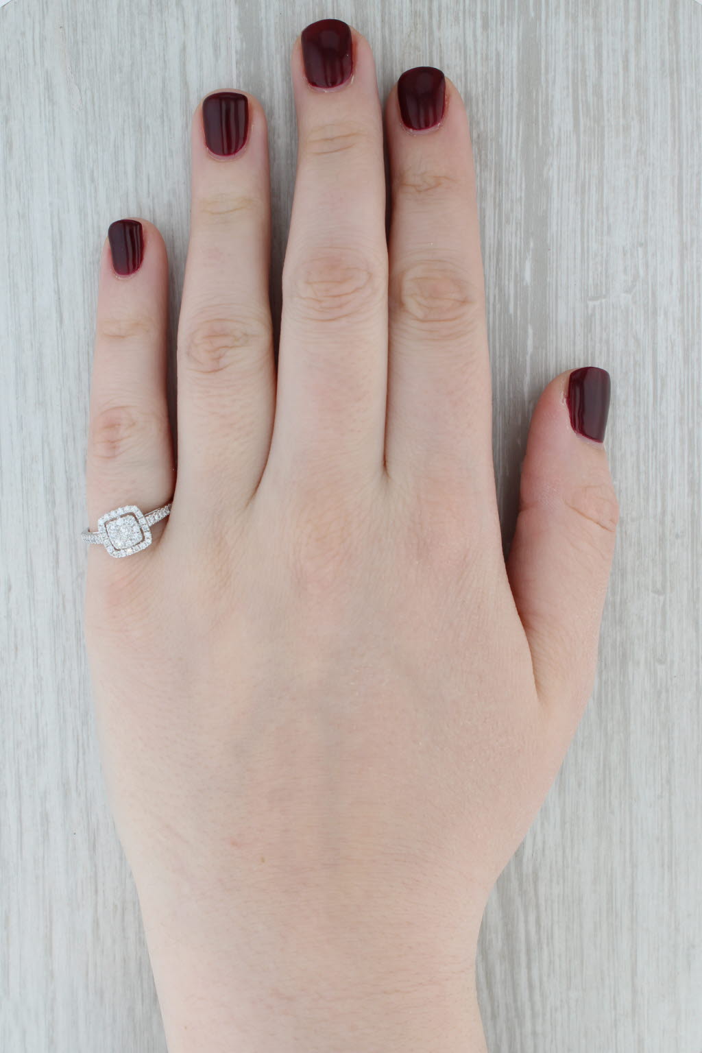Gray 0.27ctw Diamond Cluster Halo Engagement Ring 14k White Gold Size 7