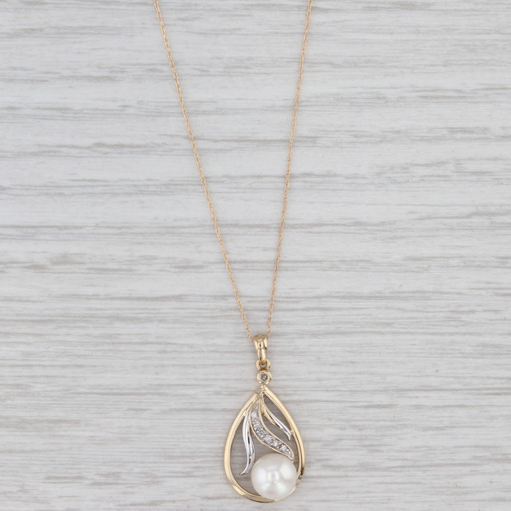 Light Gray Cultured Pearl Teardrop Pendant Necklace 14k Yellow Gold 18.75" Rope Chain