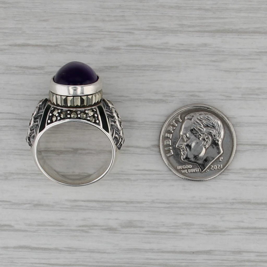 Amethyst Cabochon Marcasite Ring Sterling Silver Size 6 Statement
