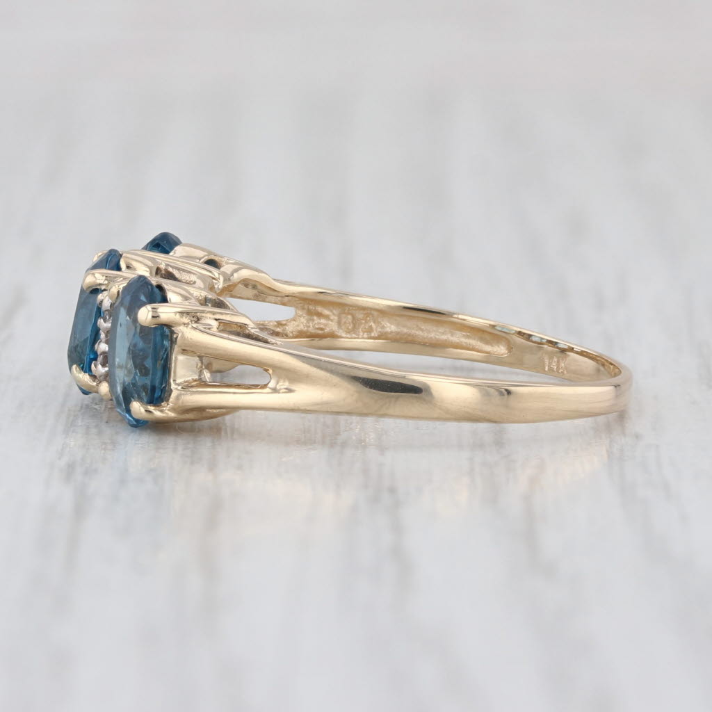 3.02ctw 3-Stone Blue Topaz Diamond Ring 14k Yellow Gold Size 9.25