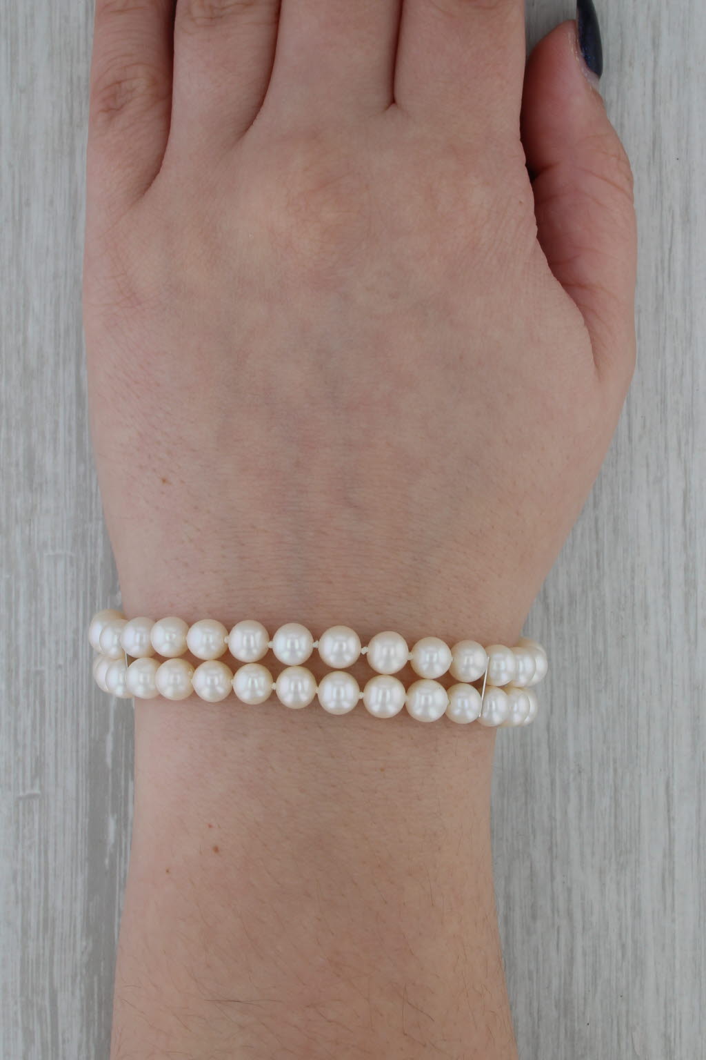 Vintage 2-Strand Cultured Pearl Bracelet 14k White Gold Filigree Clasp 6.75"