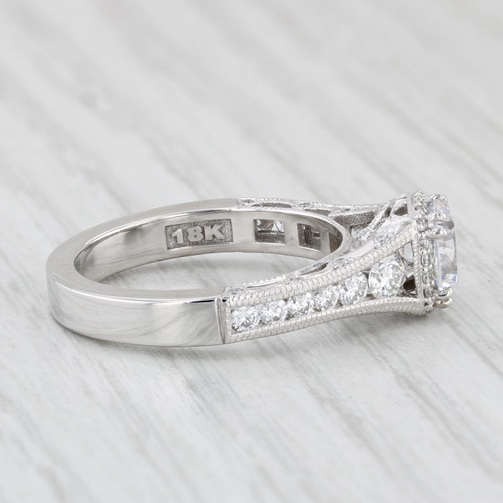 Light Gray New Diamond Halo Tacori Semi Mount Engagement Ring 18k White Gold Certificate