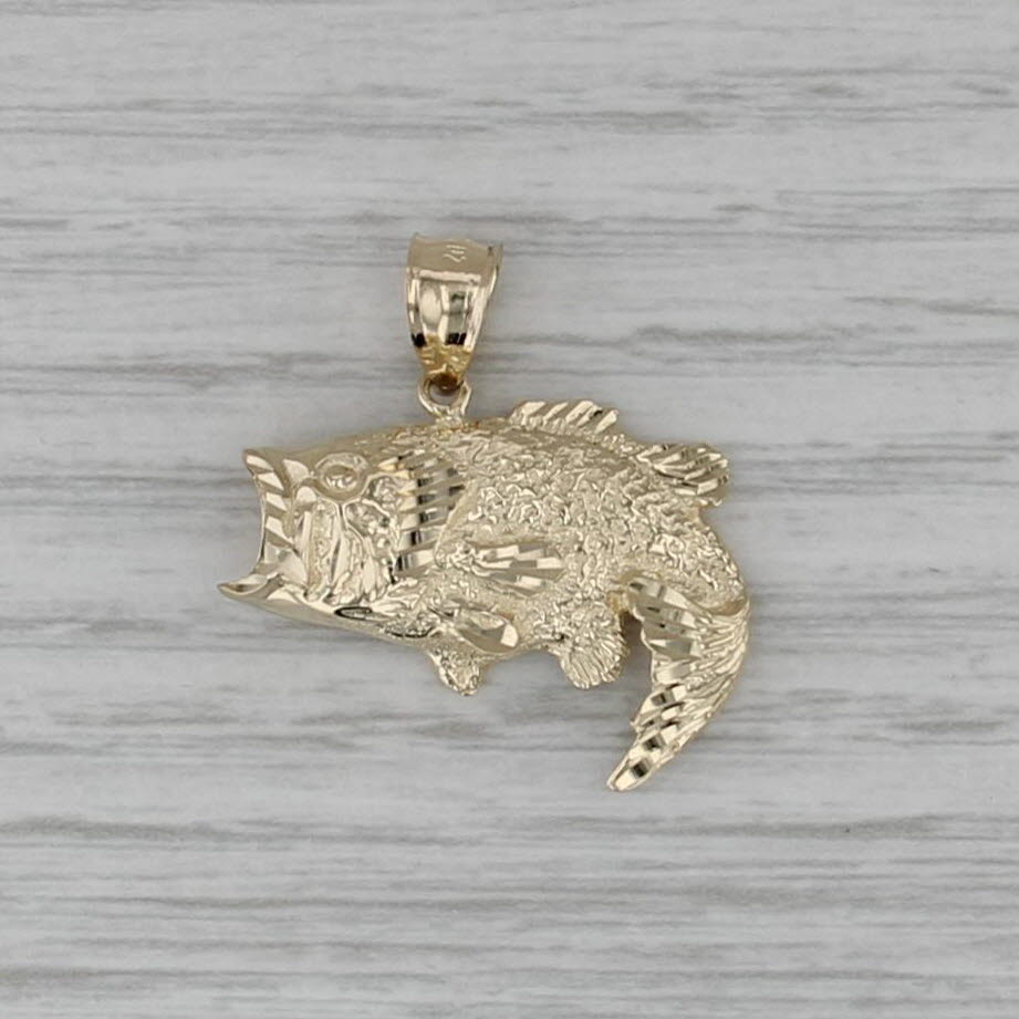 Detailed Fish Pendant 14k Yellow Gold Nautical Gift Fisherman