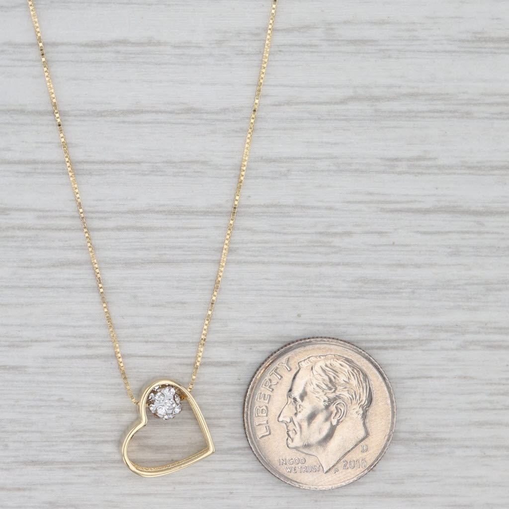 New Open Heart Glass Pendant Necklace 14k Yellow Gold 19" 0.5mm Box Chain