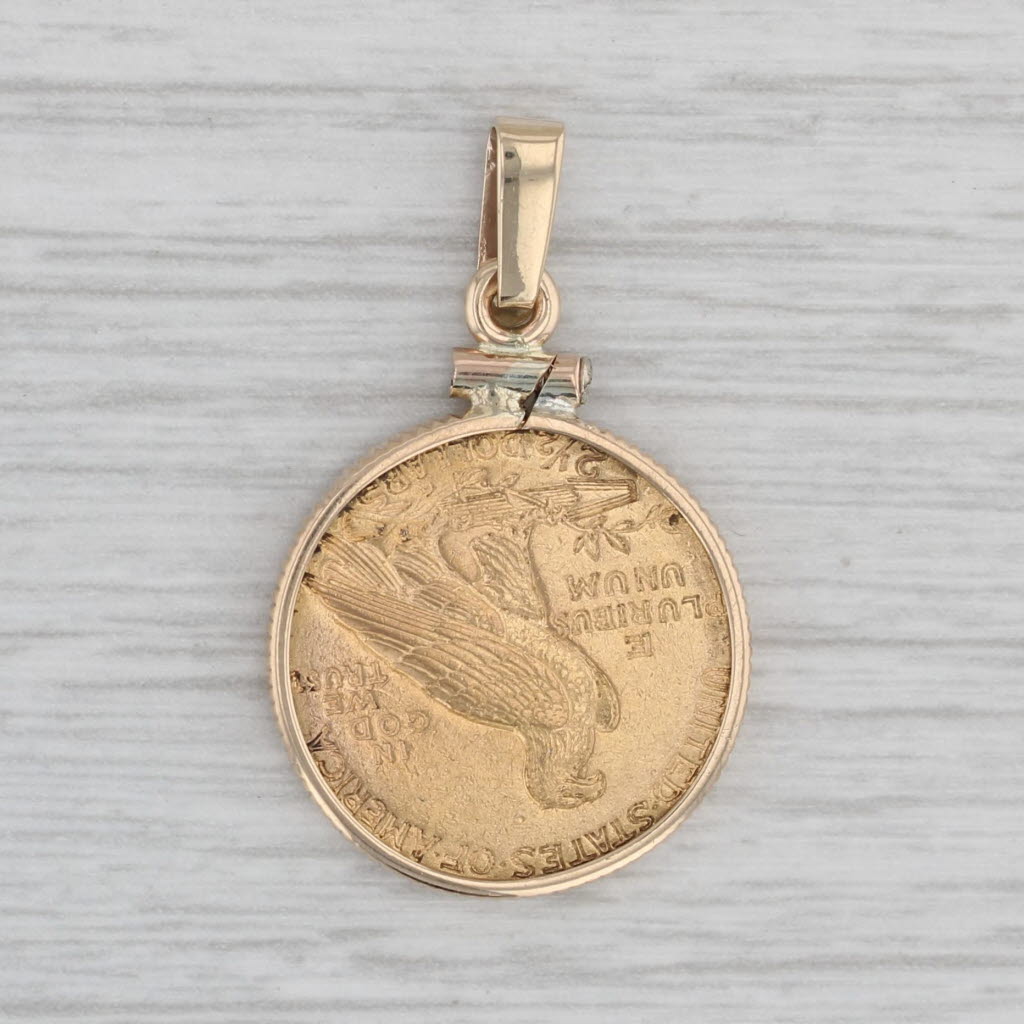 Gray 1911 Indian Head $2.5 Gold Coin Pendant 14k 900 American Eagle