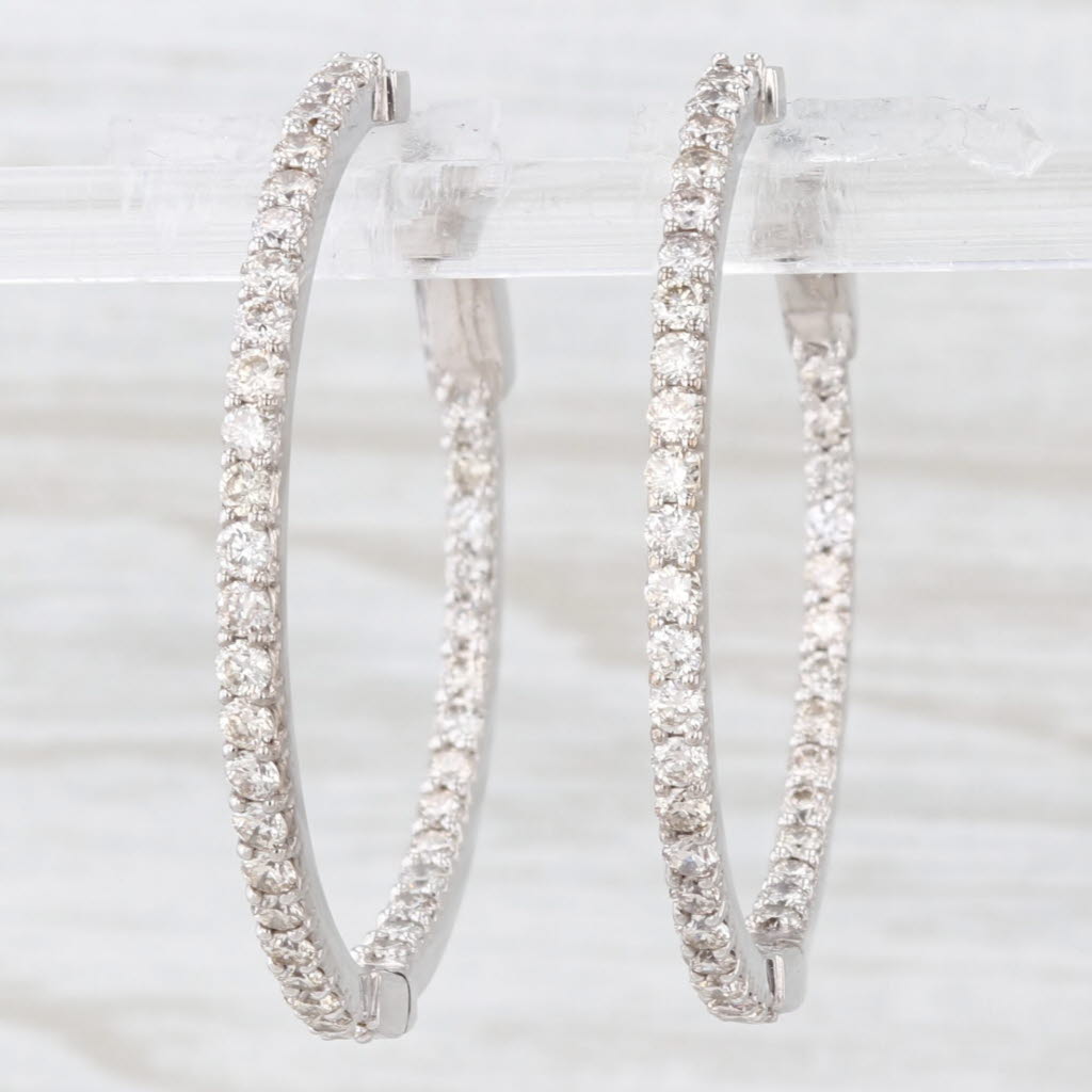 Light Gray 1.60ctw Diamond Inside Out Round Hoop Earrings 10k White Gold Hinged Snap Hoops