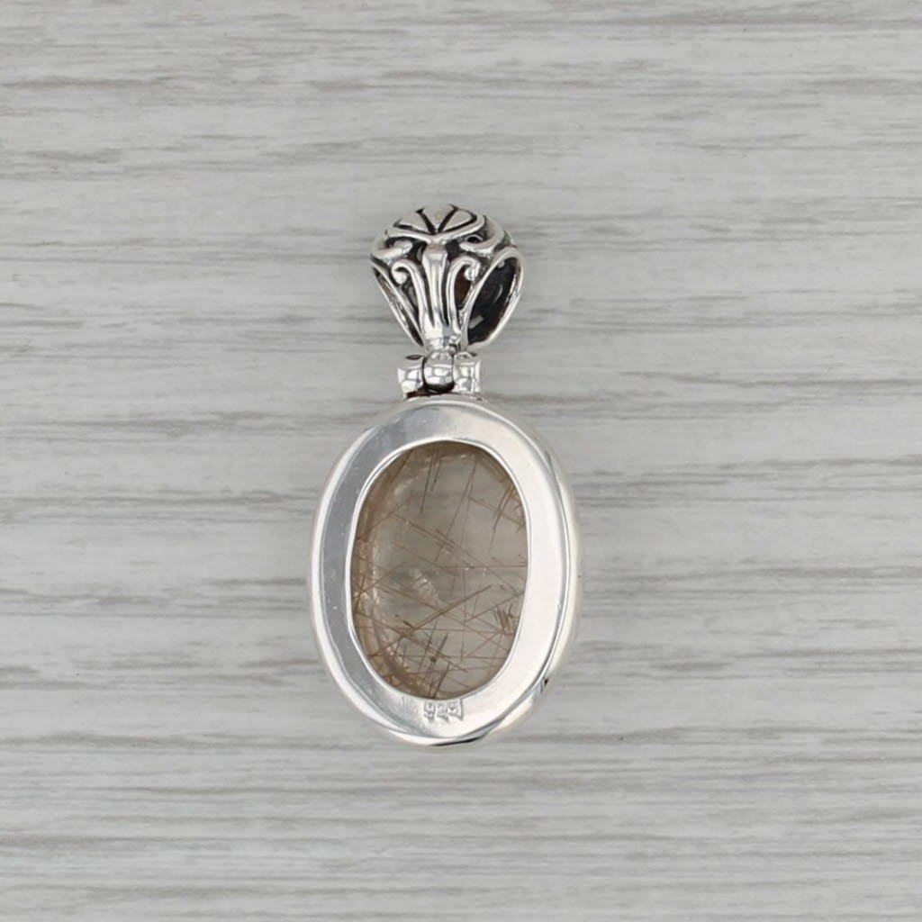 Rutilated Quartz Pendant Sterling Silver Oval Cabochon Drop