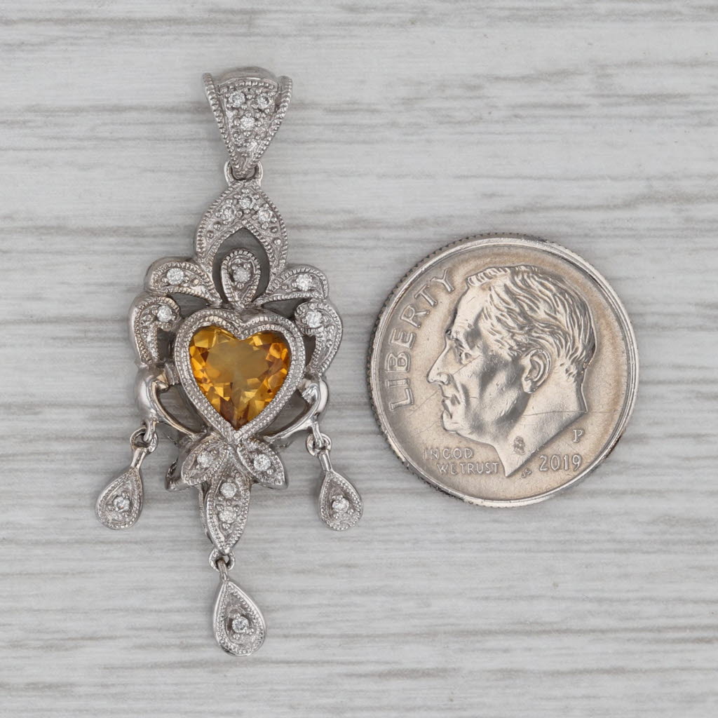 Gray 1.16ctw Citrine Heart Diamond Pendant 14k White Gold