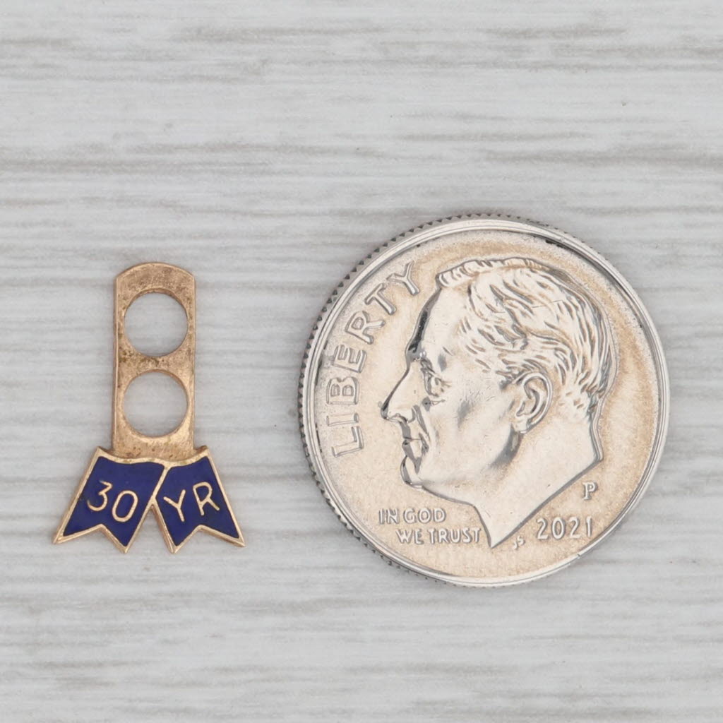 Gray Pabst Blue Ribbon 30 Year Service Ribbon Charm for Pin 10k Yellow Gold