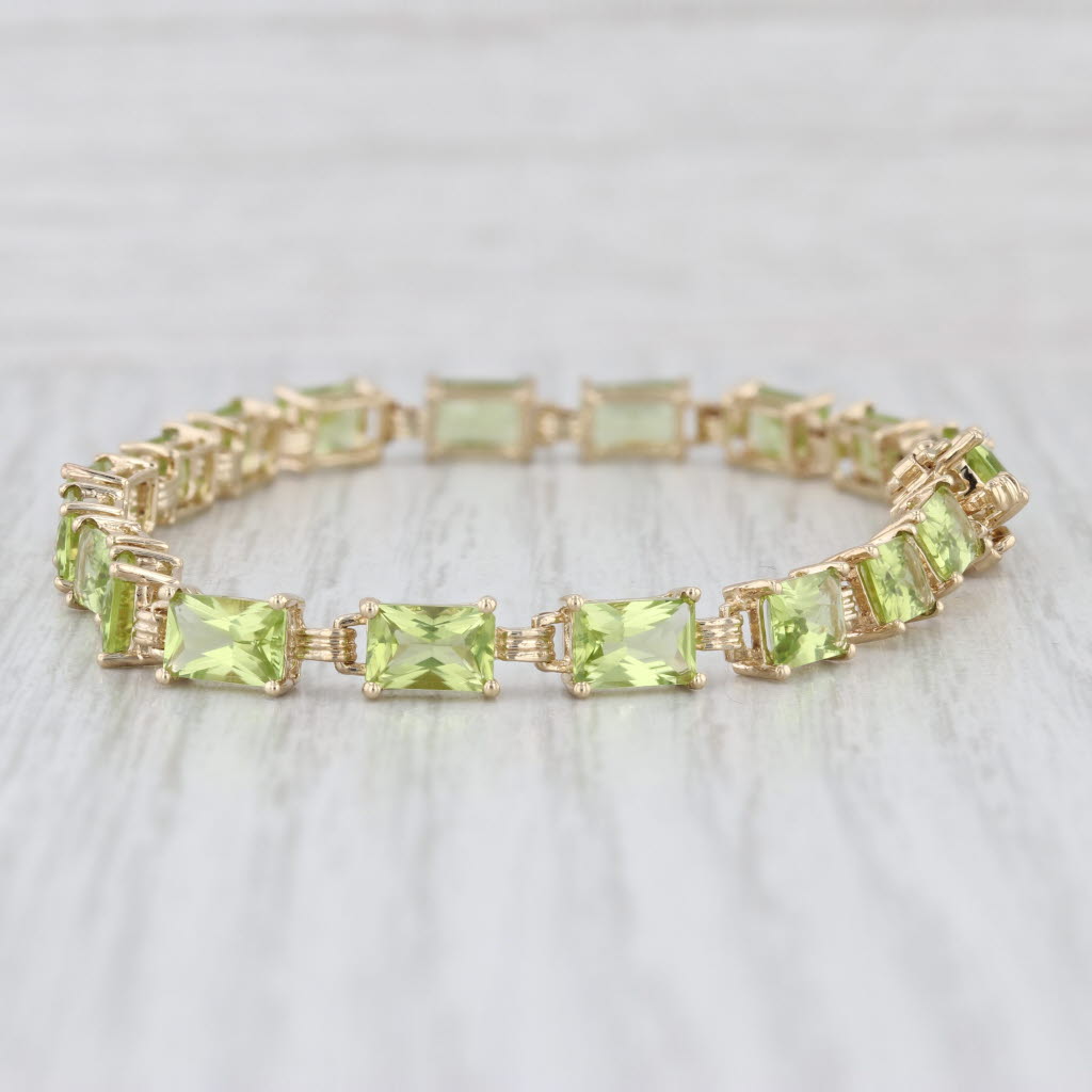 13.30ctw Peridot Tennis Bracelet 10k Yellow Gold 6.75" 4.8mm