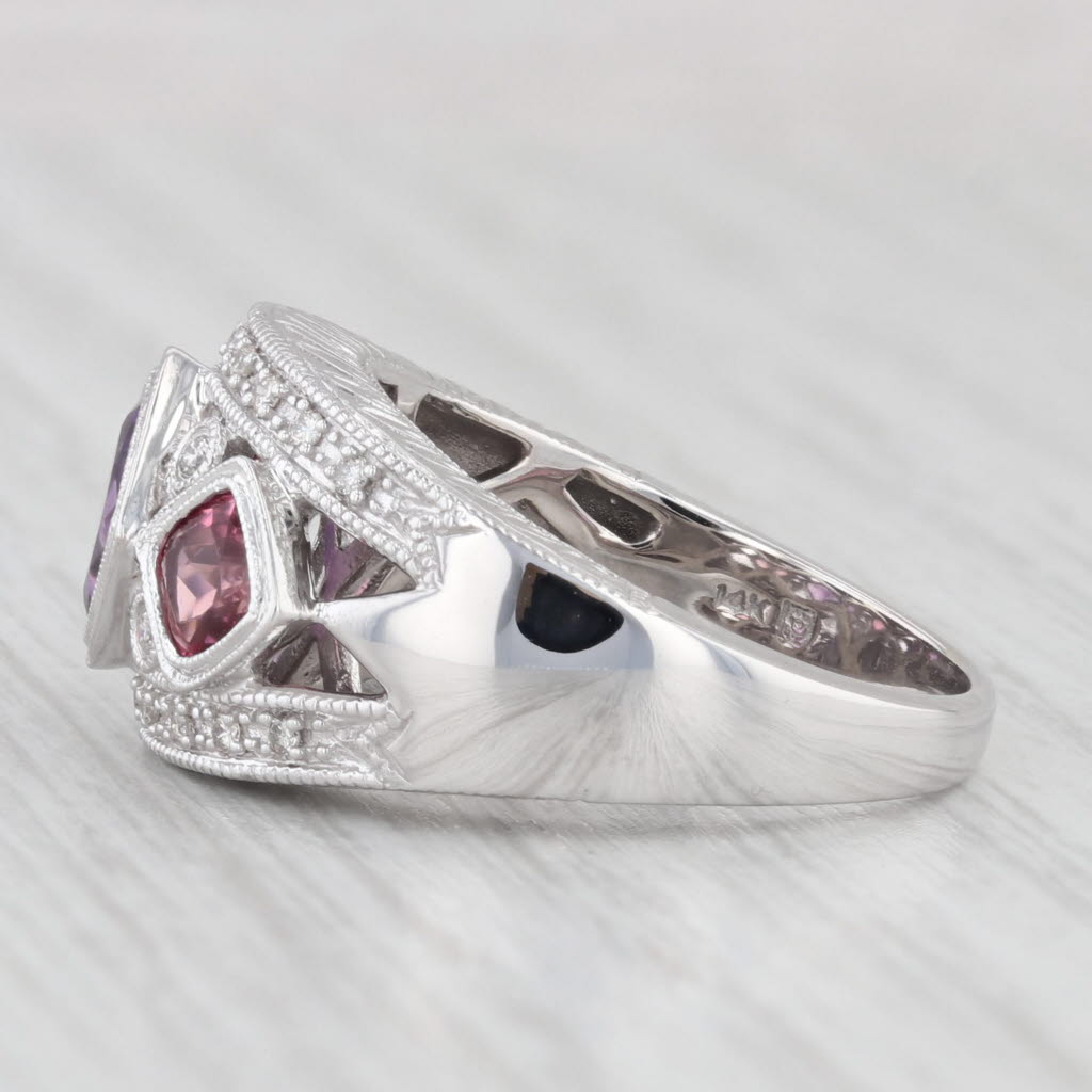 Light Gray 1.47ctw Tourmaline Amethyst Diamond Ring 14k White Gold Size 6.75 3-Stone