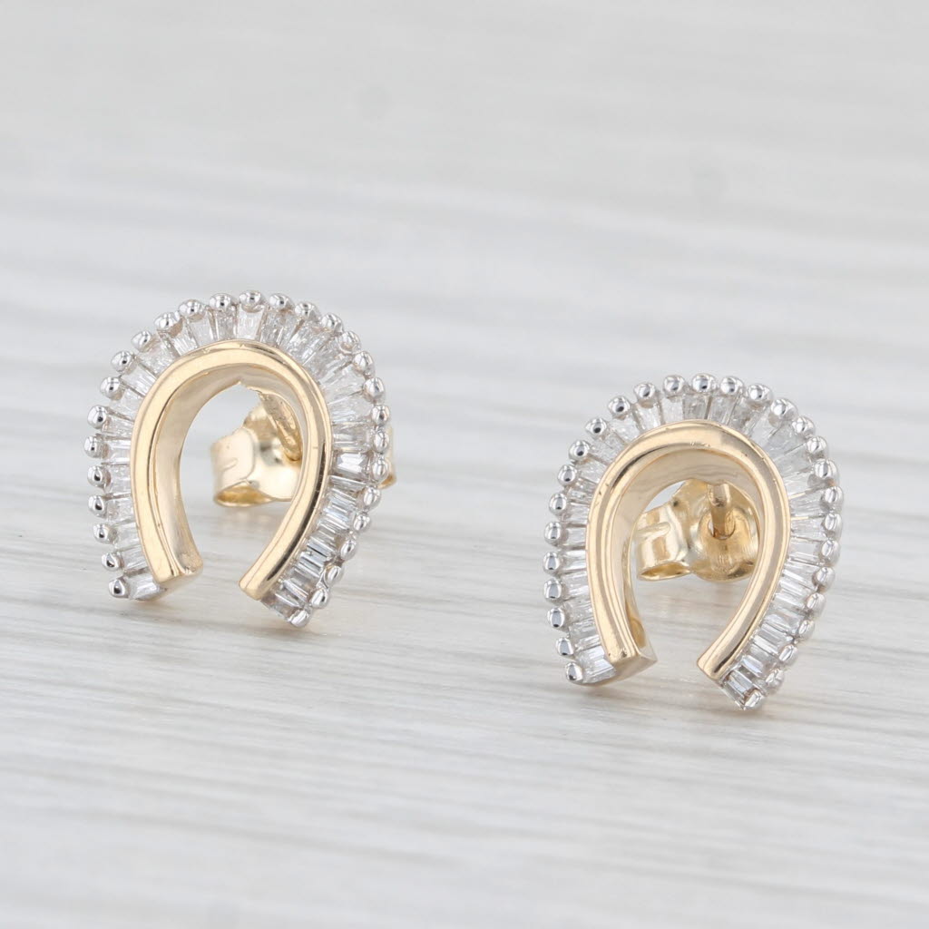 Light Gray 0.27ctw Diamond Horseshoe Stud Earrings 14k Yellow Gold Western Luck