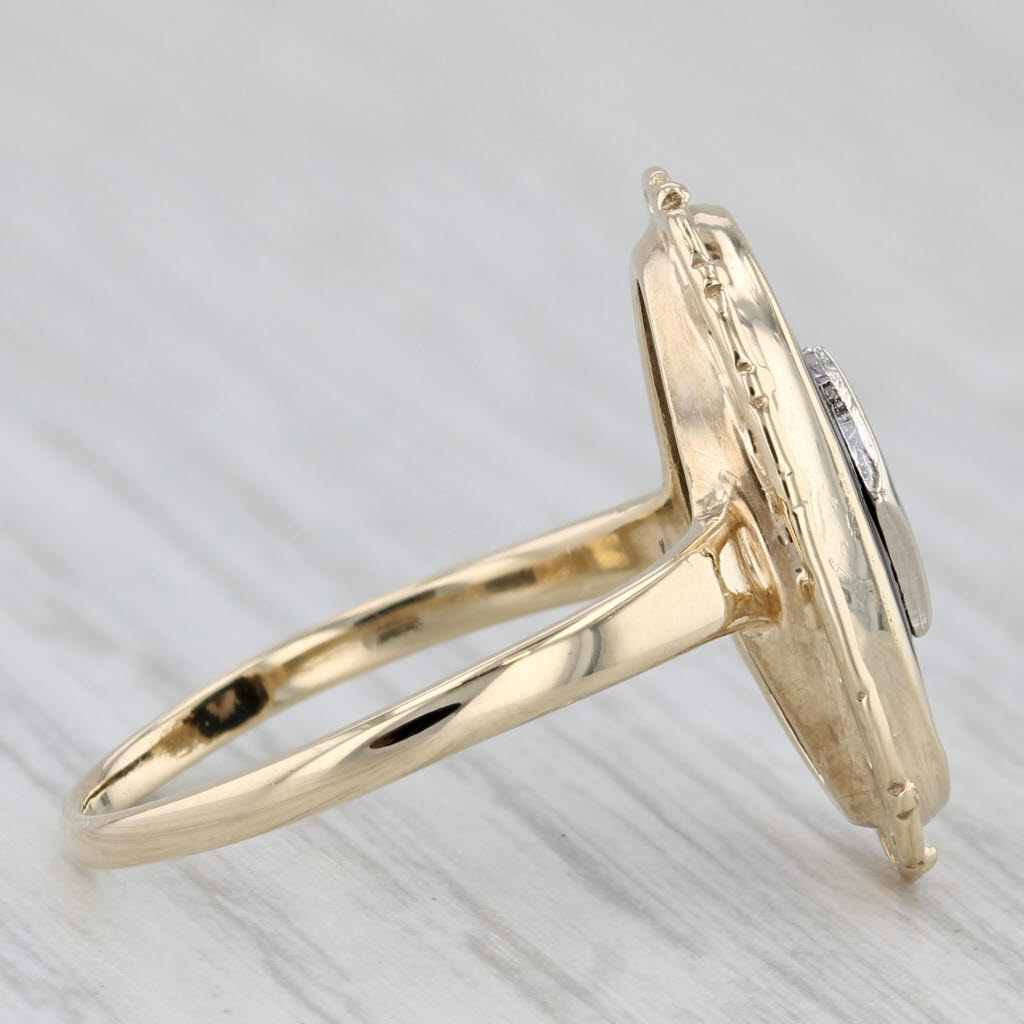 Gray Vintage Onyx Diamond Signet Ring 10k Yellow White Gold Size 7.25