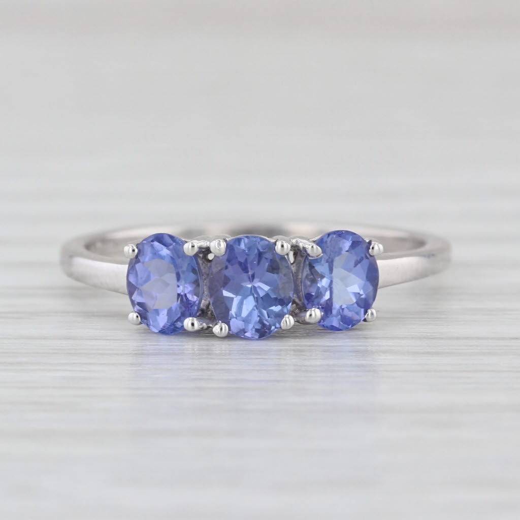 1.05ctw Tanzanite 3-Stone Ring 10k White Gold Size 7.25 Stackable