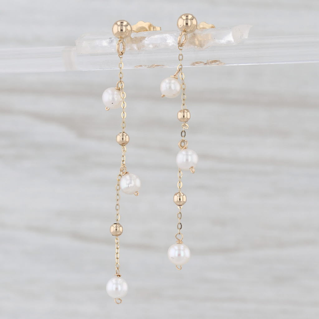 Cultured Pearl Bead Chain Dangle Earrings 14k Yellow Gold Drops