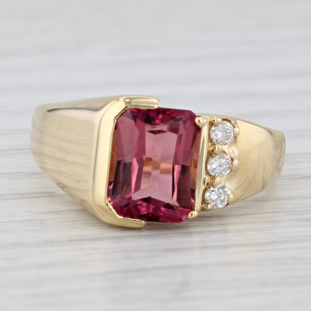 Light Gray 2.48ctw Pink Tourmaline Diamond Ring 18k Yellow Gold Size 8
