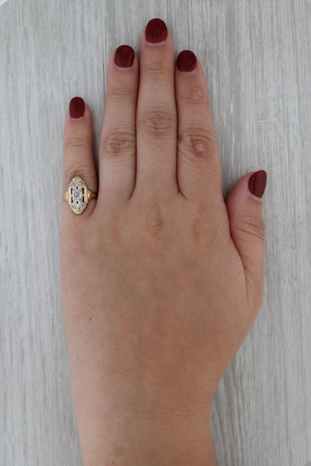 Art Deco Rose Cut Diamond Solitaire Ring 14k Yellow White Gold Size 4.5