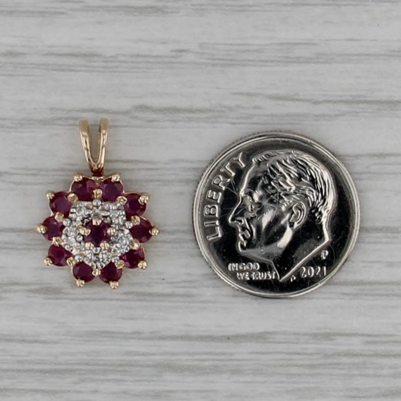 1.02ctw Ruby Diamond Flower Cluster Pendant 10k Yellow Gold