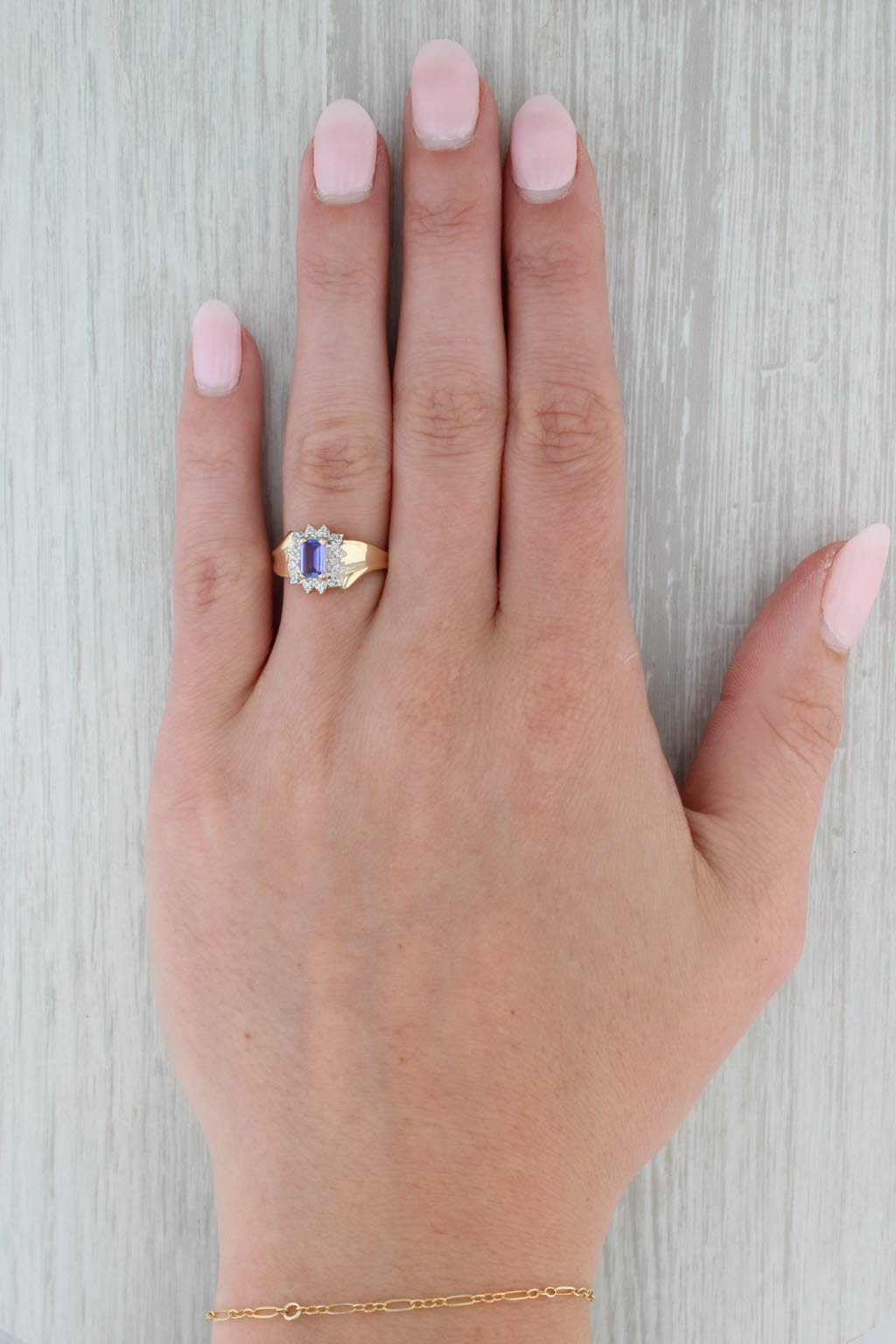 Dark Gray 0.60ct Tanzanite Diamond Halo Ring 14k Yellow Gold Size 7