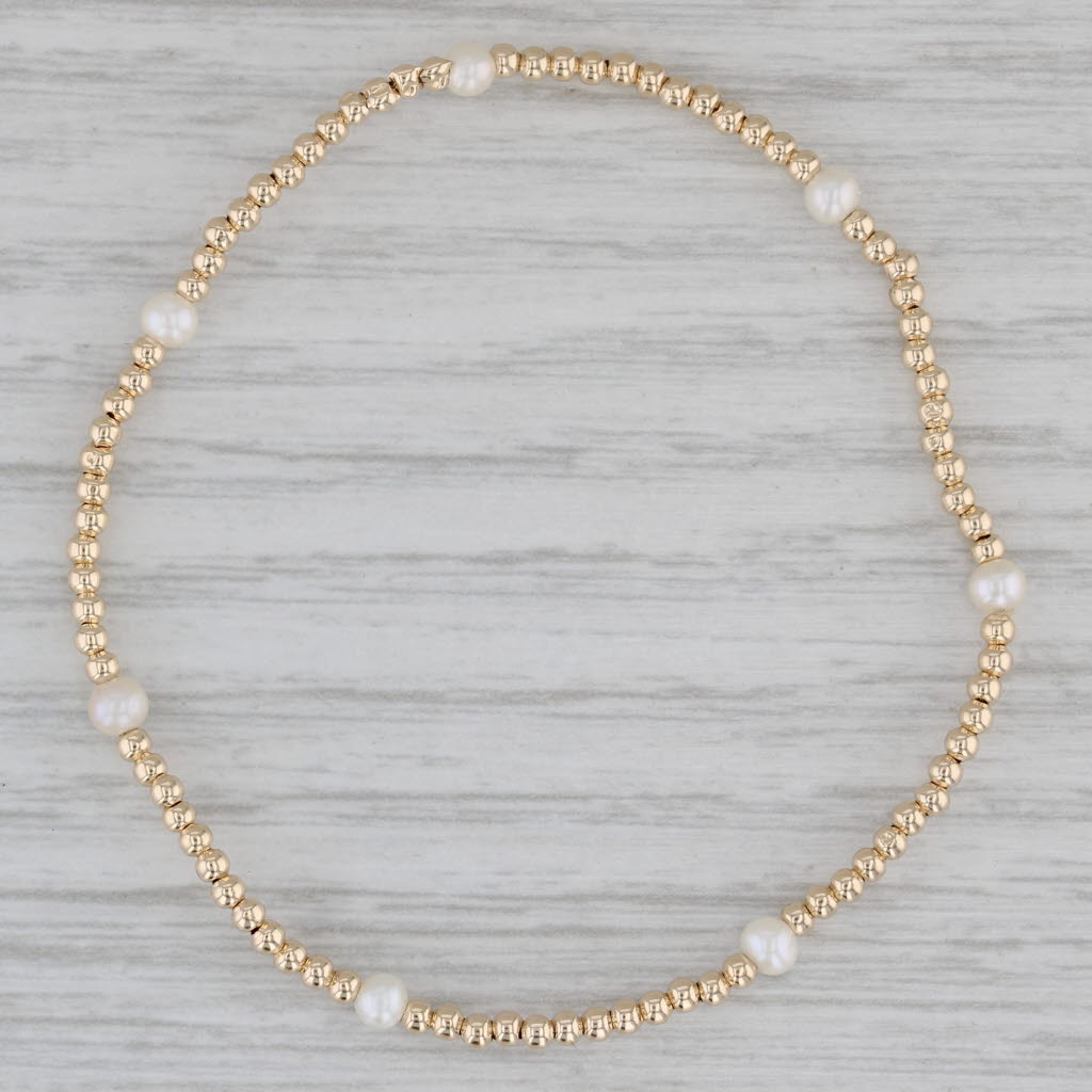 Gray New Beaded Cultured Pearl Strand Bracelet 14k Yellow Gold 6.25" Stretchy