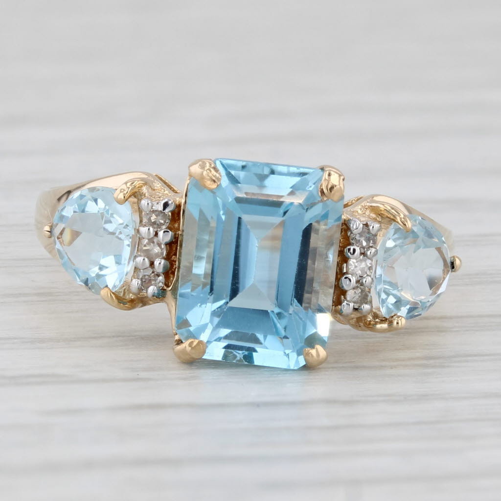 Light Gray 4.25ctw Blue Topaz Diamond Ring 10k Yellow Gold Size 7.5