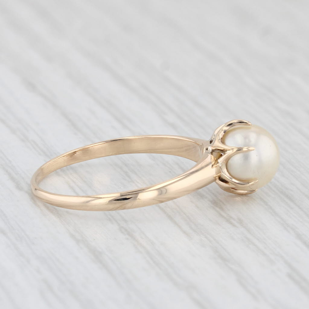 Light Gray Cultured Pearl Solitaire Ring 14k Yellow Gold Size 8.5